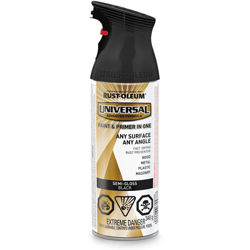 Universal&reg; Enamel Paint & Primer In One, Black, Semi-Gloss, Aerosol Can Equipment World