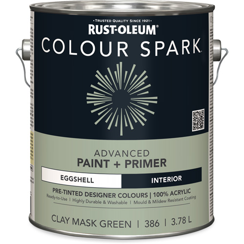 Colour Spark Interior Pre-Tinted Paint + Primer Wall Paint, Clay Mask Green, Eggshell, 3.78 L, Gallon Equipment World