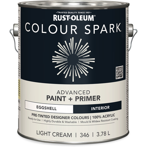 Colour Spark Interior Pre-Tinted Paint + Primer Wall Paint, White Cotton, Semi-Gloss, 3.78 L, Gallon Equipment World