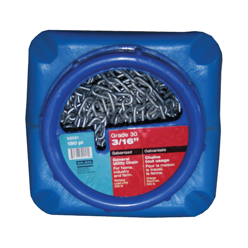 Hot-Dipped Galvanized Chains, Carbon Steel, 3/16" x 150' (45.7 m) L, Grade 30, 630 lbs. (0.315 tons) Load Capacity Equipment World