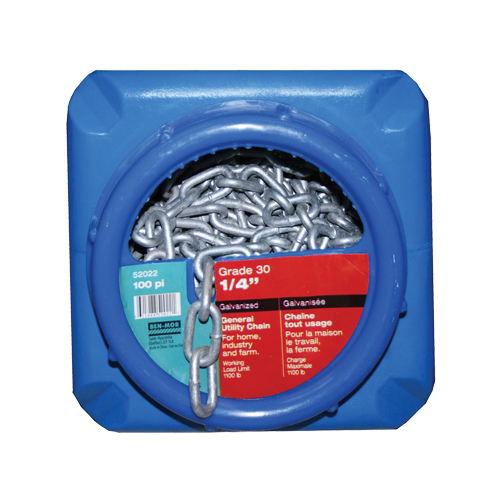 Chaînes galvanis&eacute;es par immersion &agrave; chaud, Acier au carbone, 1/4" x 100' (30,4 m) l, Calibre 30, Charge d'utilisation 1100 lb (0,55 tonne) Equipment World