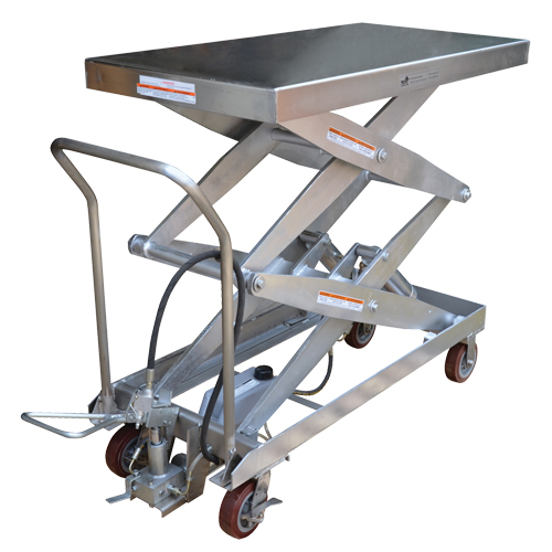 Pneumatic Hydraulic Scissor Lift Table, Stainless Steel, 47-1/4" L x 24" W, 1500 lbs. Cap. Equipment World