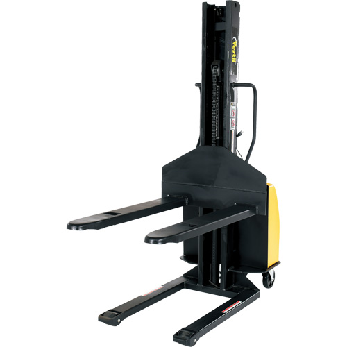 Narrow Mast Powered Lift Stacker, Electric Operated, 1500 lbs. Capacity, 63" Max Lift Equipment World