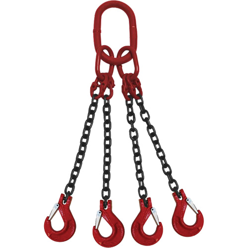 Chain Sling, Grade 100 Chain, Quadruple Legs, Oblong & Slip Hooks, 5/16" x 8' Equipment World