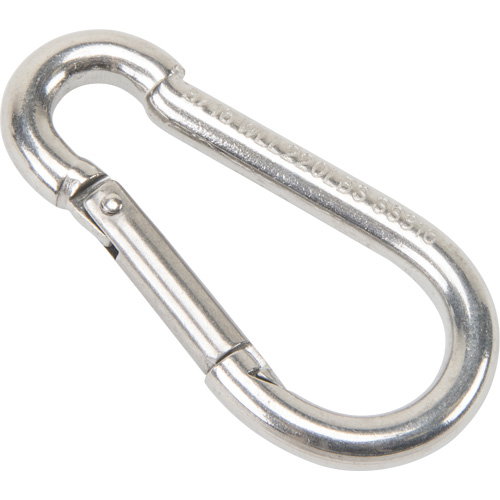 Stainless Steel Snap Hook, 220 lbs (0.11 tons) Working Load Limit, 3/16" Size, 5/16" Eye Equipment World