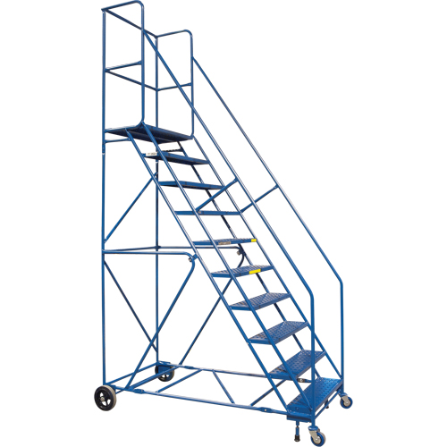 CSA-Certified Rolling Step Ladder with Locking Step, 10 Steps, 30" Step Width, 89" Platform Height, Steel Equipment World