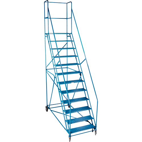 CSA-Certified Rolling Step Ladder with Locking Step, 12 Steps, 30" Step Width, 109" Platform Height, Steel Equipment World