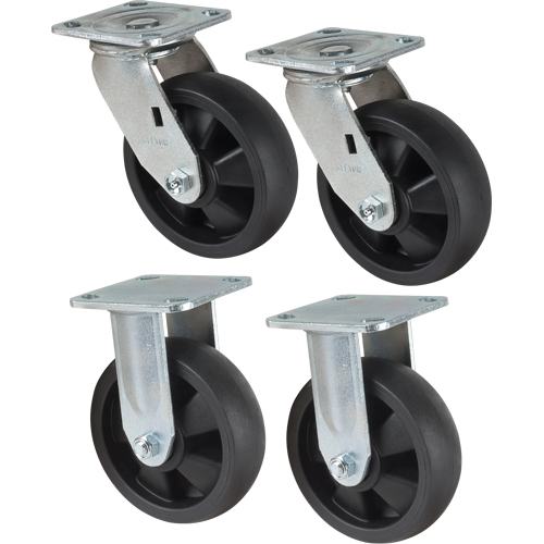 Caster Set, Rigid/Swivel, 6" (152.4 mm), Nylon, 2400 lbs. (1089 kg.) Equipment World
