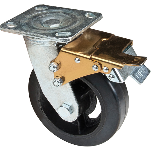 Mold-on Caster, Swivel with Brake, 6" (152.4 mm), Rubber, 550 lbs. (249 kg.) Equipment World