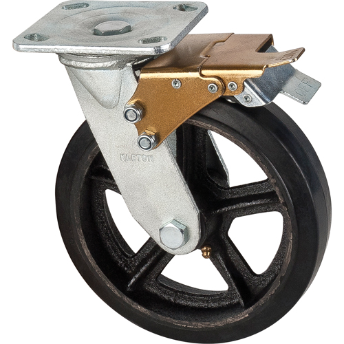 Mold-on Caster, Swivel with Brake, 8" (203.2 mm), Rubber, 660 lbs. (299 kg.) Equipment World