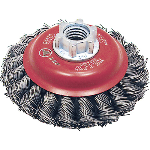 BK420T Knot Twisted Conical Brush, 4" Dia., 0.02" Fill, 5/8"-11 Arbor, Steel Equipment World