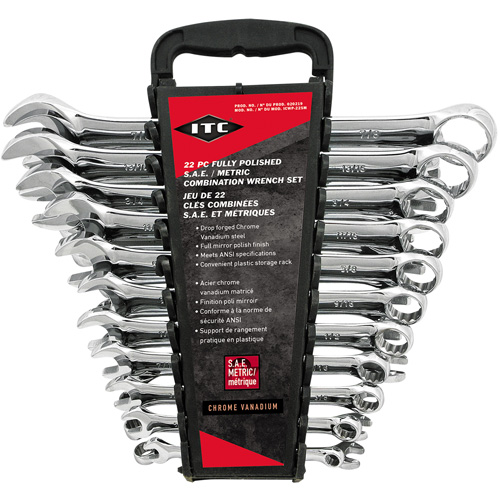 ICWP-22SM Wrench Set, Combination, 22 Pieces, Imperial and Metric Equipment World