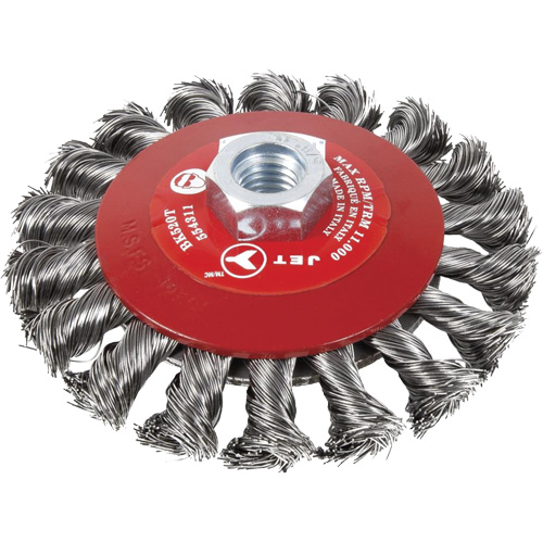 Knot Twisted Conical Bevel Brush, 6" Dia., 0.02" Fill, 5/8"-11 Arbor, Steel Equipment World