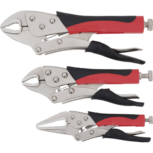 Cushion Grip Locking Plier Set, 6"/10"/7" Length, Curved Jaw/Long Nose Equipment World