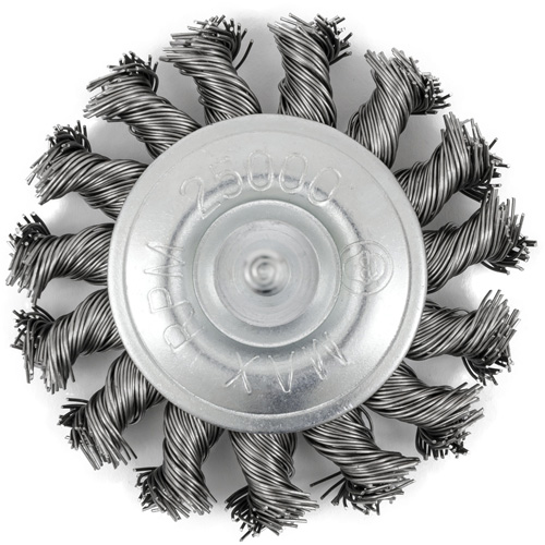 Shaft Mounted Knot Twisted Radial Brush, 3" Dia., 0.02" Fill, 1/4" Arbor, Stainless Steel Equipment World