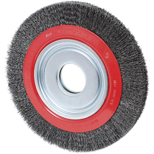 Crimped Wire Wheel, 8" Dia., 0.014" Fill, 1/2"/2"/5/8" Arbor Equipment World