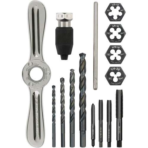 Tap and Die Set with Hex-Lok 2-in-1 Handle, 15 Pieces Equipment World