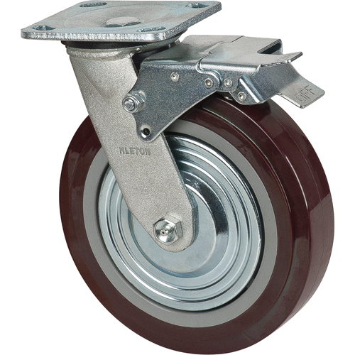 Caster, Swivel with Brake, 8" (203.2 mm), Polyurethane, 1000 lbs. (453.6 kg.) Equipment World