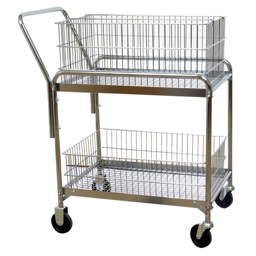 Wire Mesh Office Mail Cart, 200 lbs. Capacity, Chrome, 20" D x 33" L x 37-1/2" H, Chrome Plated Equipment World
