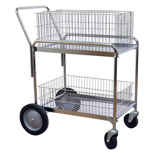 Wire Mesh Office Mail Cart, 200 lbs. Capacity, Chrome, 23-3/4" D x 33-1/2" L x 38-1/4" H, Chrome Plated Equipment World