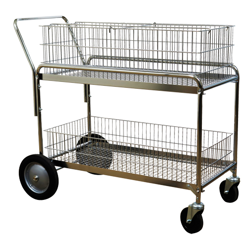 Wire Mesh Office Mail Cart, 250 lbs. Capacity, Chrome, 23-3/4" D x 43" L x 38-1/2" H, Chrome Plated Equipment World