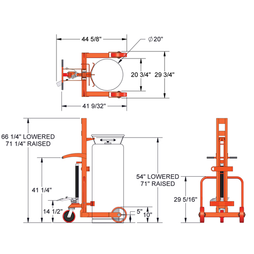 Hydraulic Large Liquid Gas Cylinder Cart HLCC, Polyurethane Wheels, 20" W x 20" D Base, 1000 lbs. Equipment World