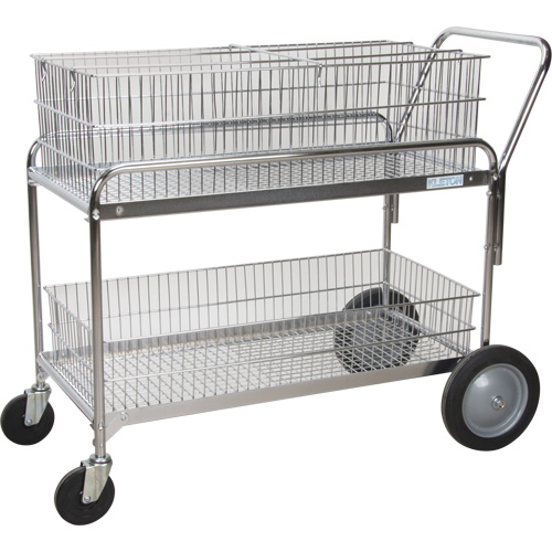 Wire Mesh Office Mail Cart, 250 lbs. Capacity, Chrome, 23" D x 42" L x 38" H, Chrome Plated Equipment World
