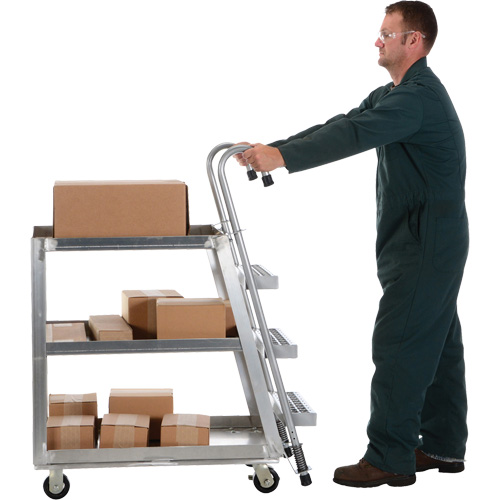 Chariot de pr&eacute;l&egrave;vement de stock, Aluminium, 21-7/8" la x 40" p, 3 tablettes, Capacit&eacute; 660 lb Equipment World