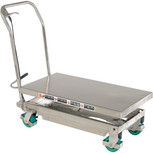 Manual Hydraulic Scissor Lift Table, 36-1/4" L x 19-3/8" W, Stainless Steel, 600 lbs. Capacity Equipment World