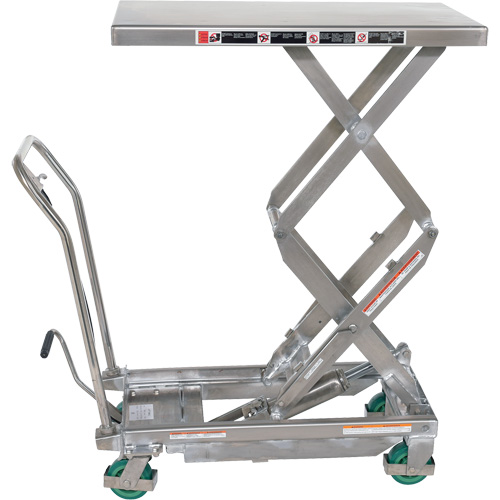 Manual Hydraulic Scissor Lift Table, 36-1/4" L x 19-3/8" W, Stainless Steel, 600 lbs. Capacity Equipment World
