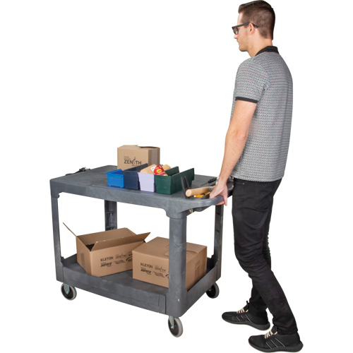 Flat-Shelf Utility Service Cart, 2 Tiers, 25-1/4" x 32-1/4" x 44", 550 lbs. Capacity Equipment World