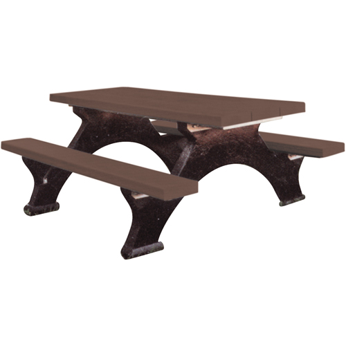 Recycled Plastic Picnic Tables, 6' L x 62-1/4" W, Brown Equipment World