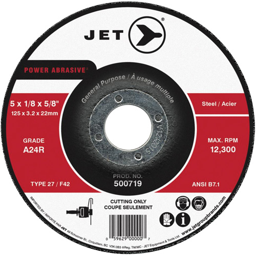 Power Abrasive Cut-Off Wheel, 4-1/2" x 1/8", 7/8" Arbor, Type 27, 13300 RPM Equipment World