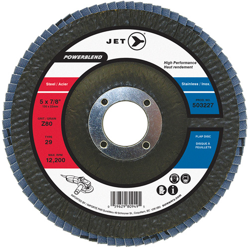 POWERBLEND Flap Disc, 5" x 7/8", Type 29, Z80 Grit, Zirconia Alumina Equipment World