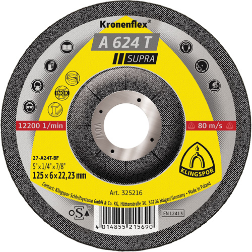 A 624 T Supra Kronenflex&reg; Grinding Disc, 5" x 1/4", 7/8" Arbor Equipment World