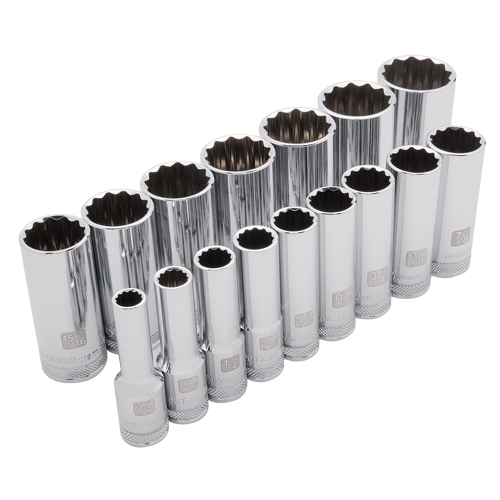 SAE Socket Set, 16 Pcs, 1/2" Drive Size, Deep Equipment World