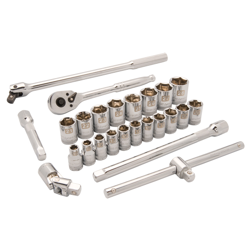 Metric Socket Set, 25 Pcs, 1/2" Drive Size Equipment World