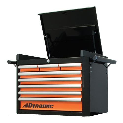 Top Tool Chest, 28" W, 8 Drawers, Black/Orange Equipment World