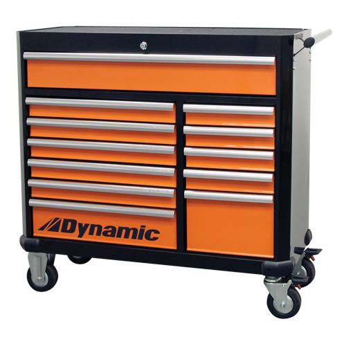 Roller Tool Cabinet, 12 Drawers, 42" W x 18" D x 41" H, Black/Orange Equipment World