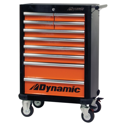 Roller Tool Cabinet, 10 Drawers, 28" W x 18" D x 43-1/4" H, Black/Orange Equipment World