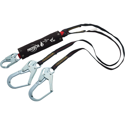 PRO Shock-Absorbing Lanyard, 6', Rebar Hook Center, Snap Hook Leg Ends, Kevlar&reg; Equipment World