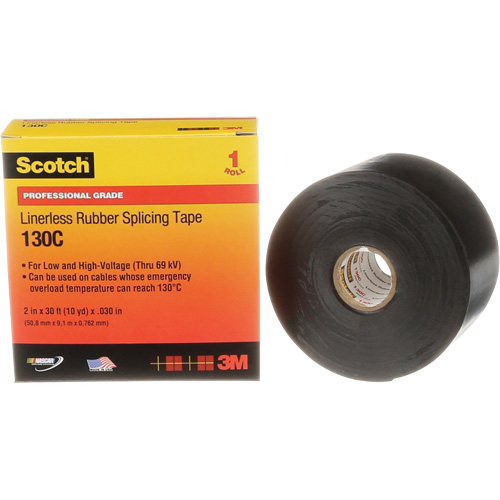 Ruban d'&eacute;pissage sans support en caoutchouc de calibre professionnel Scotch, 50,8 mm (2") la x 9 m (30') lo, 30 mils, Noir Equipment World