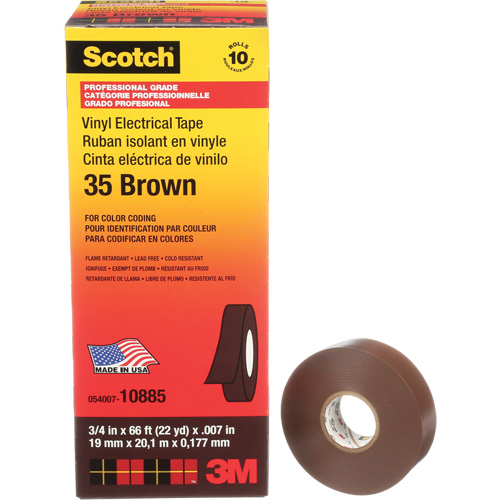 Ruban isolant en vinyle pour codification par couleur Scotch, 19 mm (3/4") la x 20 m (66') lo, 7 mils, Brun Equipment World