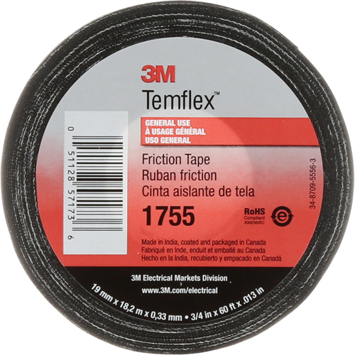 Ruban de chatterton Temflex 1755, 19 mm (3/4") x 18,28 m (60'), Noir Equipment World