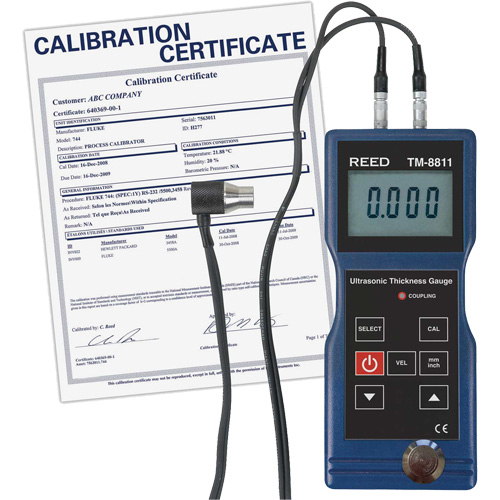 Thickness Gauge with ISO Certificate, Digital Display, Ultrasound, 0.05" to 7.9" (1.5 mm to 200 mm) Range Equipment World