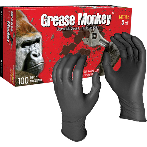 Grease Monkey&reg; Disposable Gloves, Large, Nitrile, 5-mil, Powder-Free, Black Equipment World