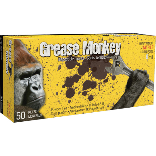 Grease Monkey&reg; Gloves, Large, Nitrile, 8-mil, Powder-Free, Black Equipment World