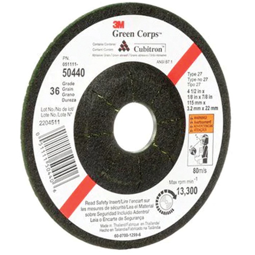 Green Corps Flexible Grinding Wheel, 4-1/2" x 1/8", 7/8" Arbor, Ceramic, Type 27 Equipment World