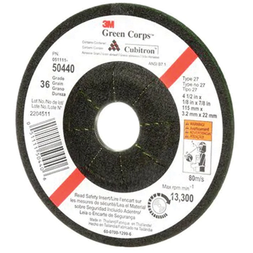 Green Corps Flexible Grinding Wheel, 4-1/2" x 1/8", 7/8" Arbor, Ceramic, Type 27 Equipment World