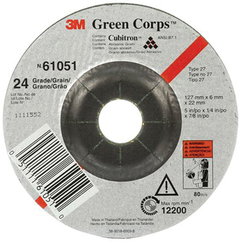 Green Corps Flexible Grinding Wheel, 5" x 1/4", 7/8" Arbor, Ceramic, Type 1 Equipment World